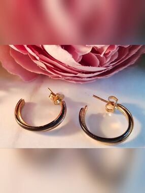 Vintage 80s 🖤✨️Black & Gold Hoop Earrings